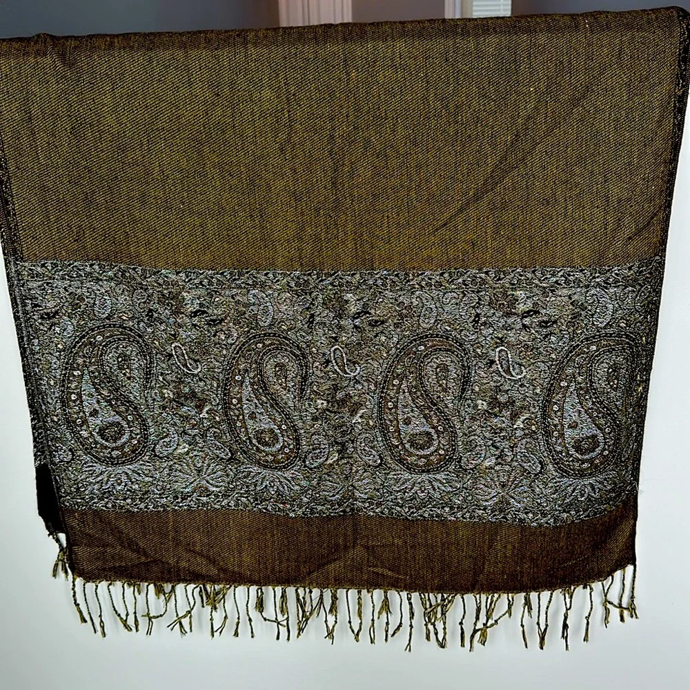 Olive and silver pashmina